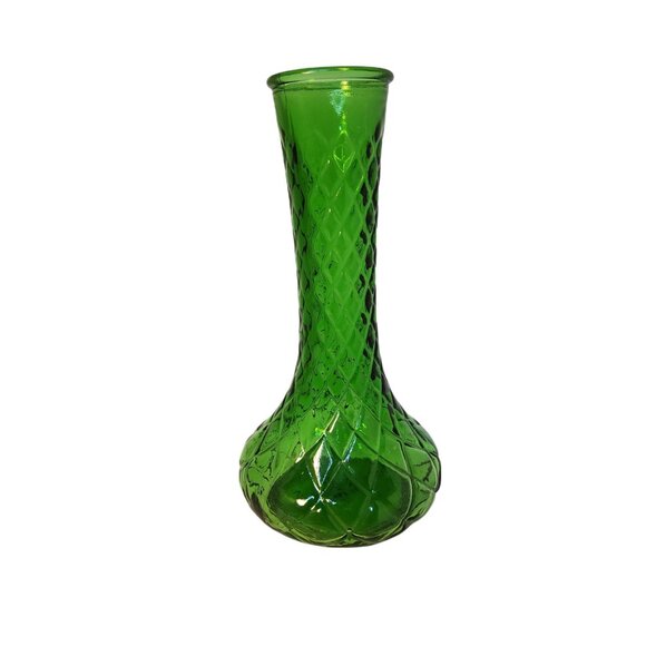 Vintage Hoosier Glass Green Diamond Pattern Bud Vase - Picture 1 of 2